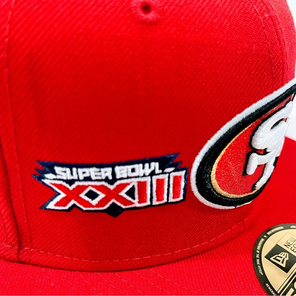 SF 49ERS RED Fitted Hat with Super Bowl Patches. Unisex - Picture 9 of 12